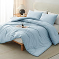 CozyLux Full Size Comforter Set Light Blue, 3 Pieces Solid Breathable Quilted by CozyLux