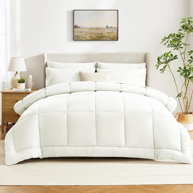 CozyLux King Size Comforter Set Ivory, 7 Pieces Bed in a Bag, Ivory Comforter - Image 8