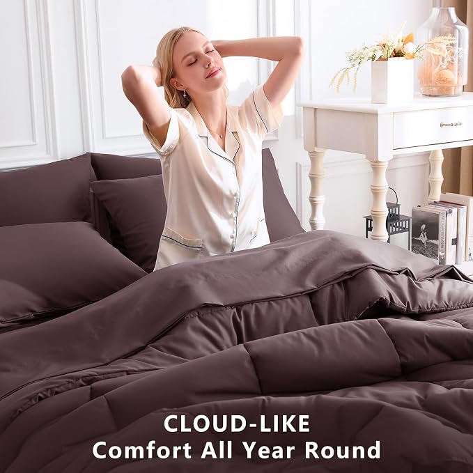 CozyLux King Size Comforter Set Cocoa Powder, 7 Pieces Bed in a Bag, All Season - Image 4