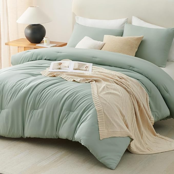 CozyLux Oversized King Comforter Set Sage Green, 3 Pieces 120x98 Solid - Image 8