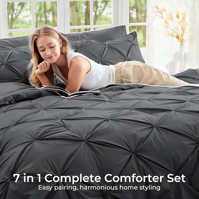 Sasttie Twin Comforter Set, 5-Piece Bed in a Bag, Pintuck Bedding Sets - Image 6