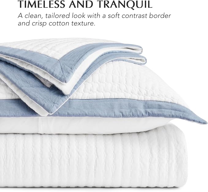 EVERGRACE Cotton Border Frame Tack-Stitch Quilt Bedding Set King Size, Coastal - Image 4