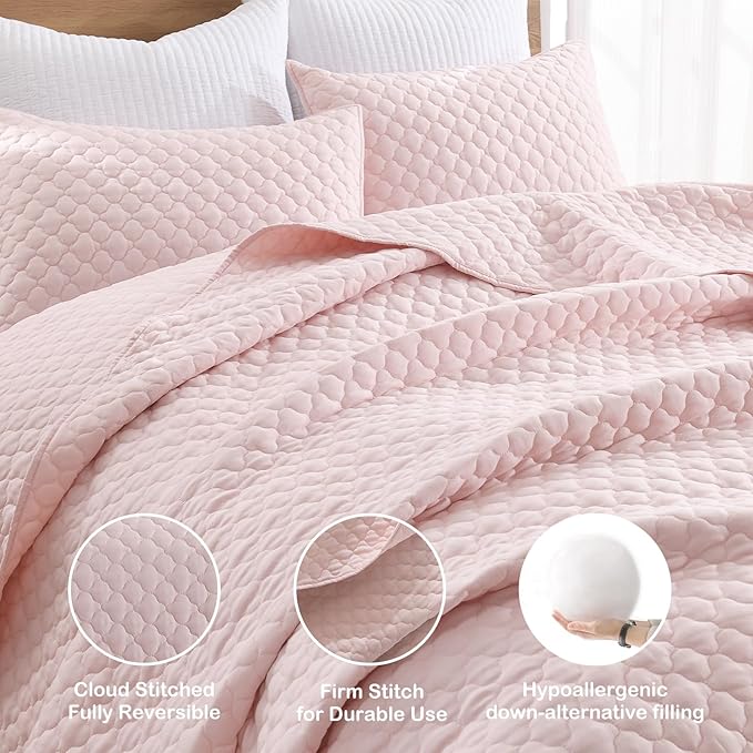 HORIMOTE HOME Quilt Queen Size Light Pink, Lightweight Quilts - Image 3