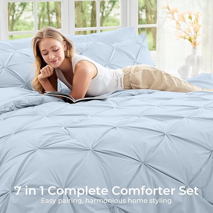 Sasttie King Size Comforter Set, 7-Piece Bed in a Bag, Pintuck Bedding Sets - Image 6