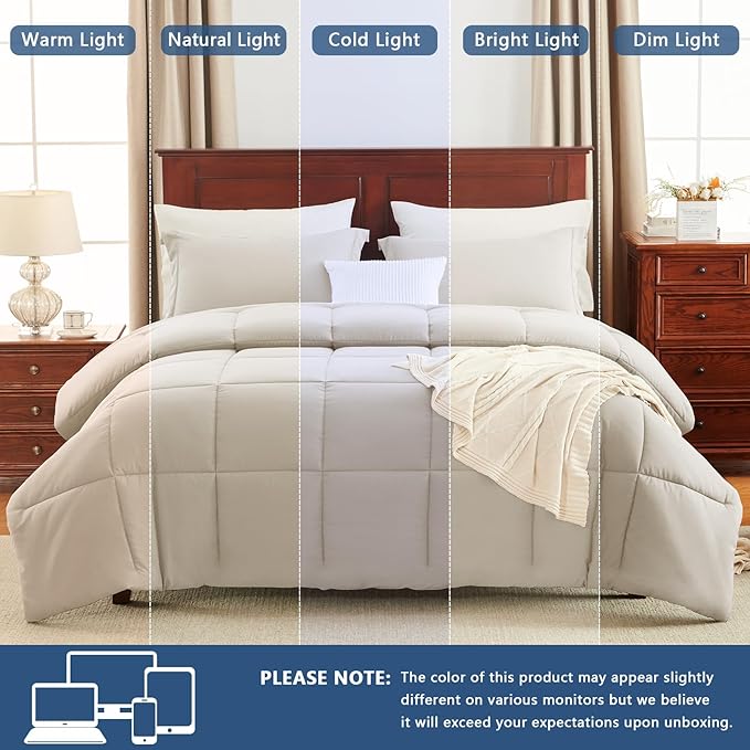 CozyLux Twin/Twin XL Comforter Set Beige - Image 5