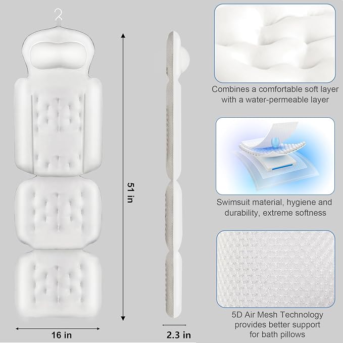 Luxury Full Body Bath Pillow for Bathtub, Bath Pillows for Tub - Image 5