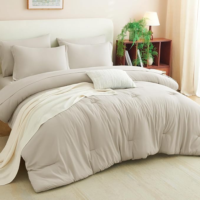 CozyLux King Comforter Set Beige, 7 Pieces Bed in a Bag Soft Bedding Comforter - Image 7