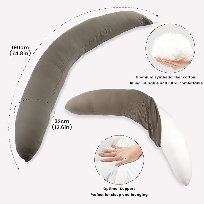 Pregnancy Pillow for Side Sleeping, 74 Inch C Shaped Long Body Pillow, Sleep - Image 3