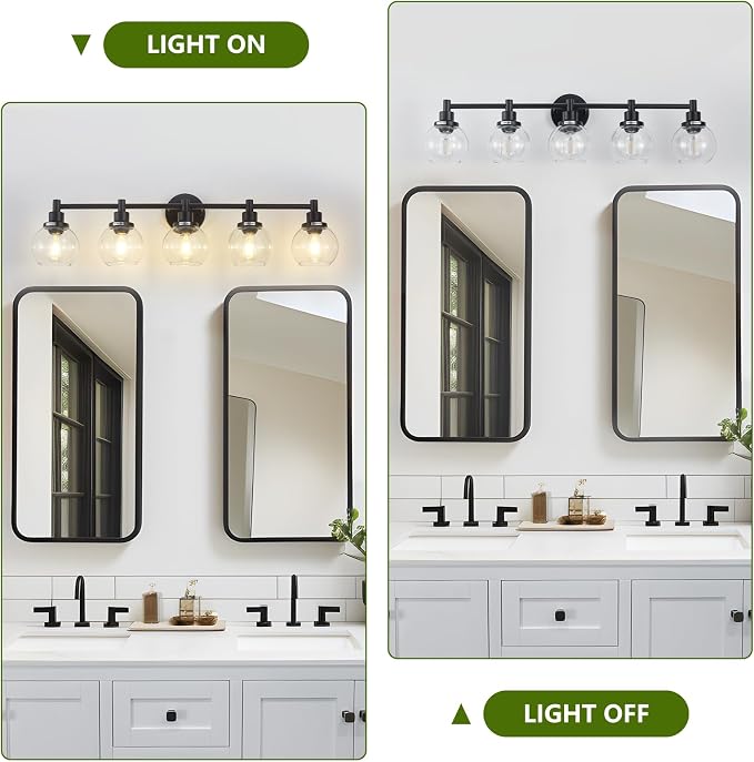 5-Light Bathroom Light Fixture Black Vanity Lights Over Mirror Modern Wall - Image 4