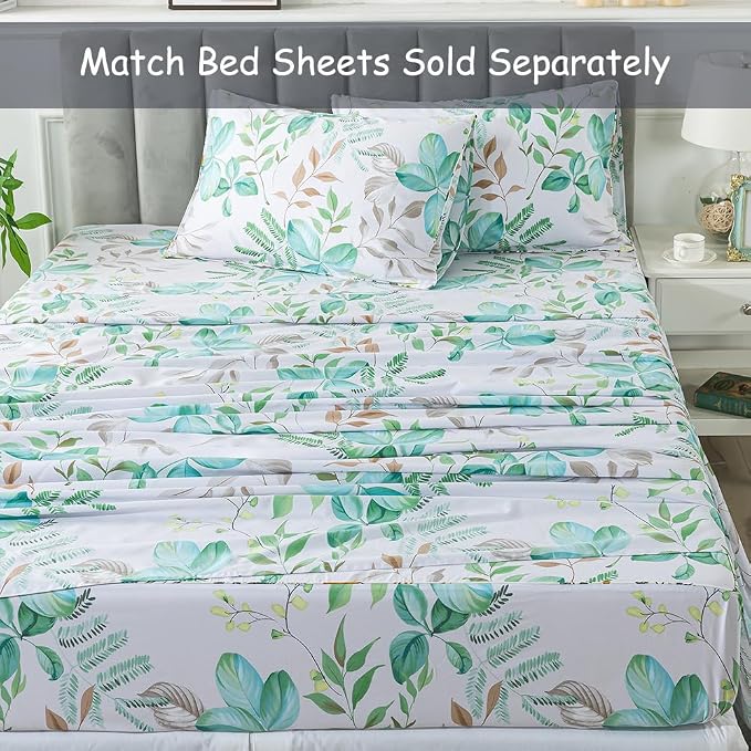 FADFAY Botanical Duvet Cover Sets Full Size 100% Cotton Teal Green Leaves - Image 6