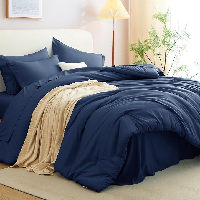 CozyLux Oversized King Comforter Set Navy Blue, 7 Pieces Bed in a Bag Comforter - Image 8