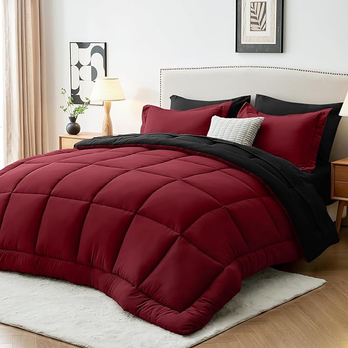 Sasttie Red & Black King Size Comforter Set, 7 Pieces Bed in a Bag King by SASTTIE