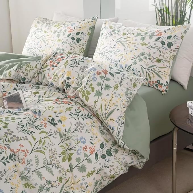 MKXI Twin Size Wildflower Duvet Cover Set Sage Green Spring Floral Bedding - Image 3