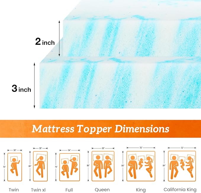 Sweetcrispy Mattress Topper California King, 2 Inch Thick Memory Foam Gel - Image 2