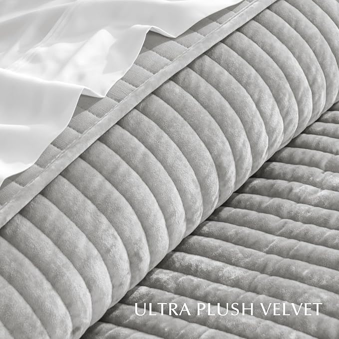 EVERGRACE Velvet Quilt Set King Size, Luxurious Soft Striped Channel Bedding Set - Image 5