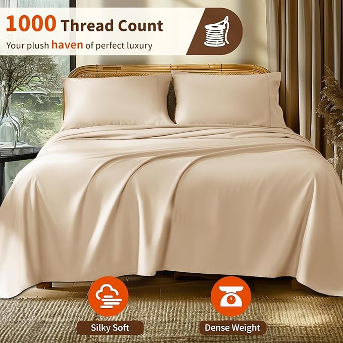 LBRO2M Split King Sheet Sets for Adjustable Bed 1000 Thread Count 100% Egyptian - Image 2