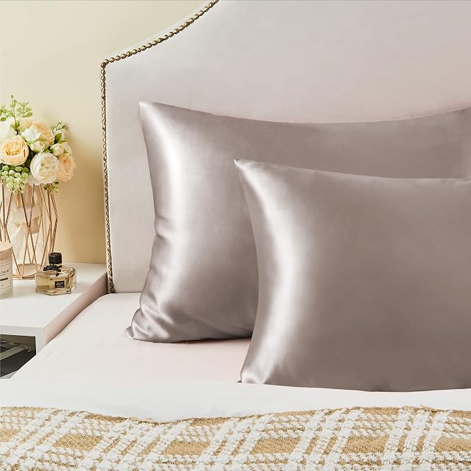 BEDELITE Satin Pillowcase with Zipper 2 Pack, Rose Taupe Pillow Cases Standard - Image 6