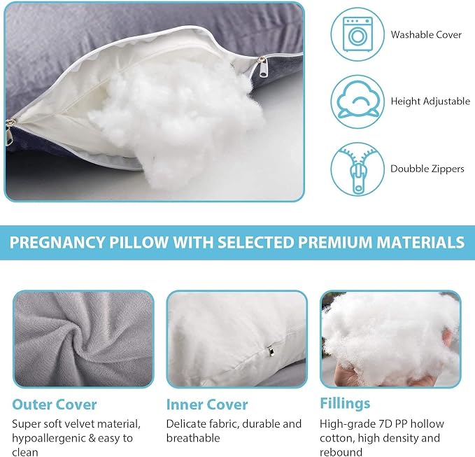 Jcickt Pregnancy Pillow J-Shaped Full Body Pillow, 59 inch - Image 5