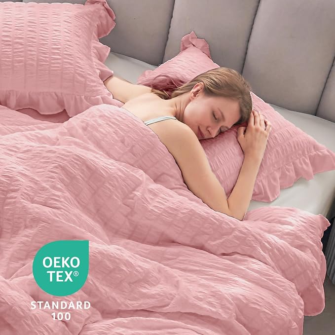 JOLLYVOGUE Pink Comforter Full Size, 3 Pieces Seersucker Lightweight Full Size - Image 6
