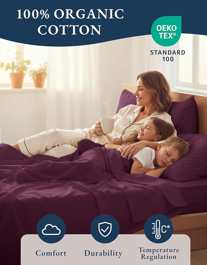 LANE LINEN 100% Organic Cotton Sheets Queen Size, Classic Percale Weave Fully - Image 5