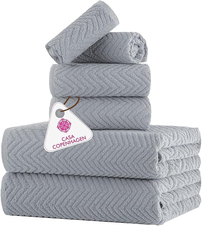 CASA COPENHAGEN Wave Textured 6 Piece Towel Set- Grey Violet, 550 GSM 2 Bath by CASACOPENHAGEN