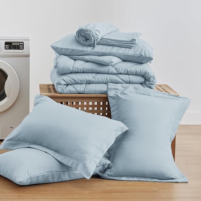Love's cabin King Size Comforter Set Light Blue, 7 Pieces King Bed in a Bag - Image 6