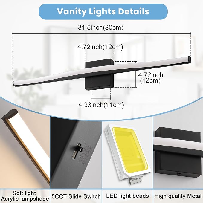 Modern Bathroom Vanity Light 32 inch, Dimmable 5CCT Led Bathroom Light Fixture - Image 4
