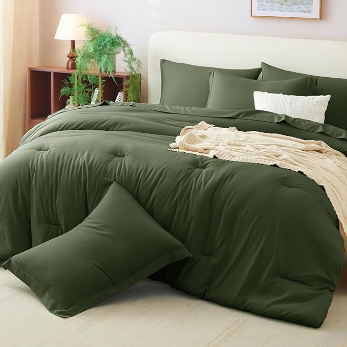 CozyLux Twin Comforter Set Olive Green, 5 Pieces Bed in a Bag Twin Comforter Set - Image 8