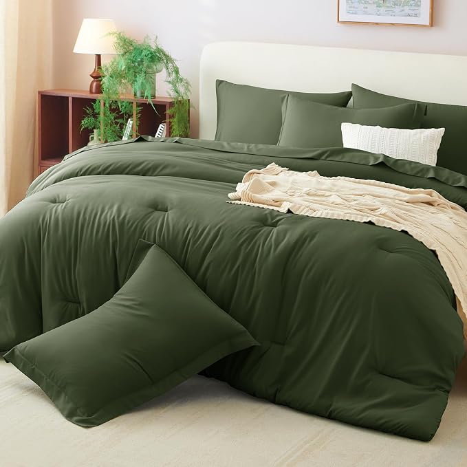 CozyLux Twin XL Comforter Set Olive Green, 5 Pieces Bed in a Bag Twin Extra - Image 8