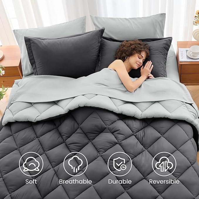 MUXHOMO 5 Pieces Twin Comforter Set, Reversible Bed in a Bag Twin Size - Image 6