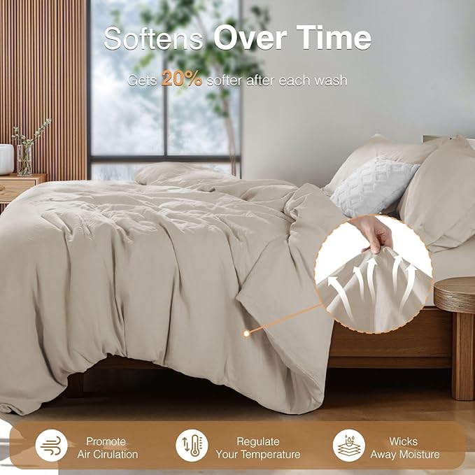 SONORO KATE 100% French Linen Duvet Cover Queen Size, Soft Breathable - Image 5