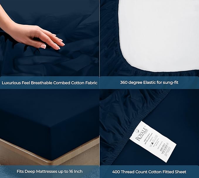 Royale Linens 400 Thread Count 100% American Grown Cotton Fitted Sheet Queen - Image 5