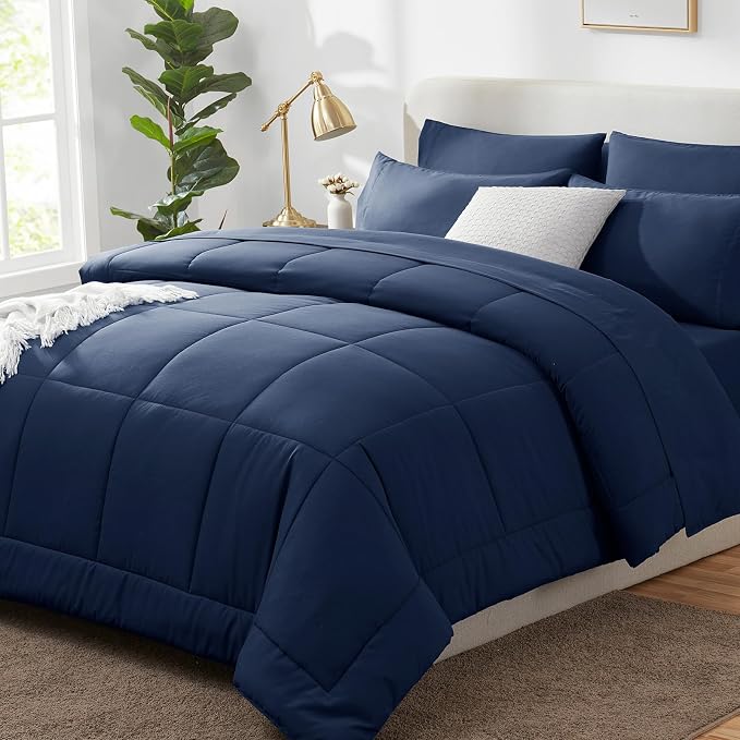 CozyLux Full Size Comforter Sets Navy Blue, 7 Pieces Bed in a Bag, All Season by CozyLux