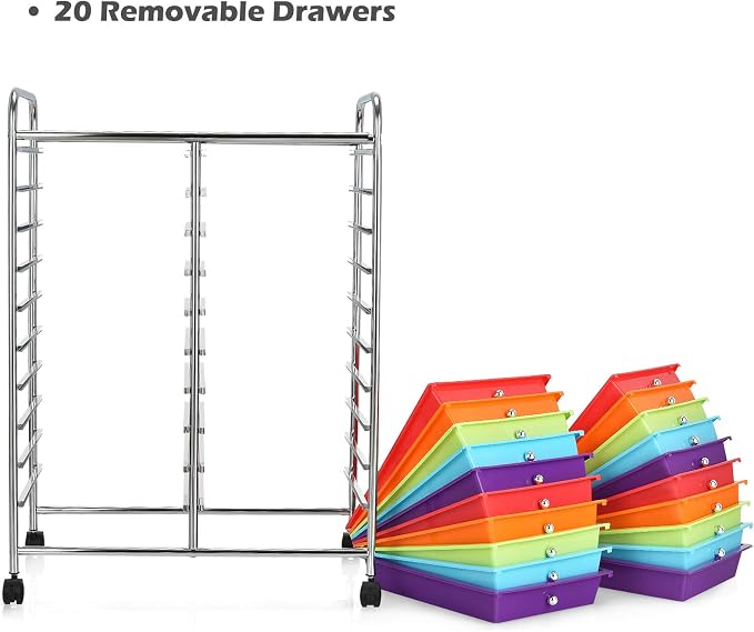 Giantex 20-Drawer Storage Drawer Cart, Rolling Organizer Cart - Image 8