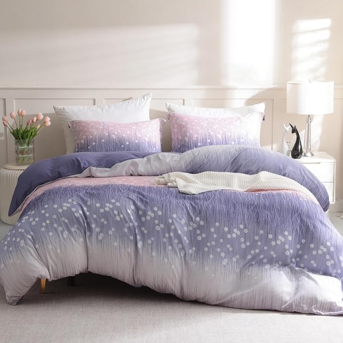 LONAVA Queen Patchwork 3 Pcs Duvet Cover Set, Breathable Soft Microfiber Purple - Image 8