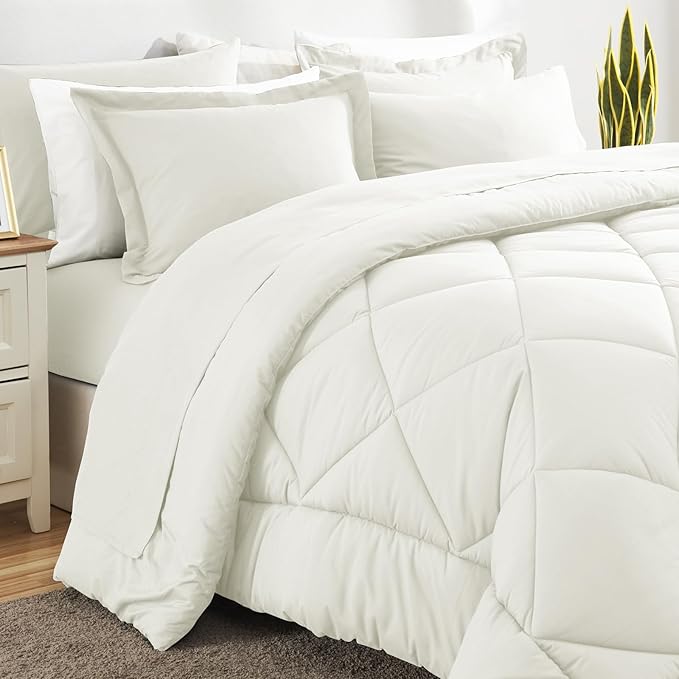 CozyLux Queen Comforter Set Ivory - Image 4