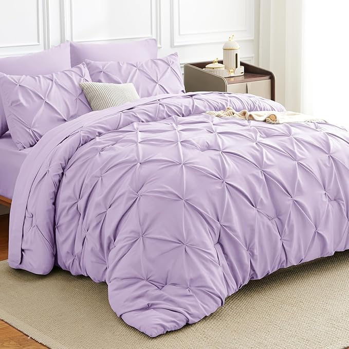 HIMEET Pintuck Bed in a Bag, 7 Pieces Full Size Comforter Set Lavender by Unknown