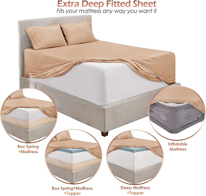 Hearth & Harbor Luxury Soft 6 Piece Bed Sheet Set Extra Deep Pocket Fitted - Image 6