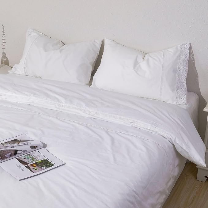 White Lace Pillowcases Standard Size Set of 2, 100% Cotton White Eyelet Pillow - Image 6