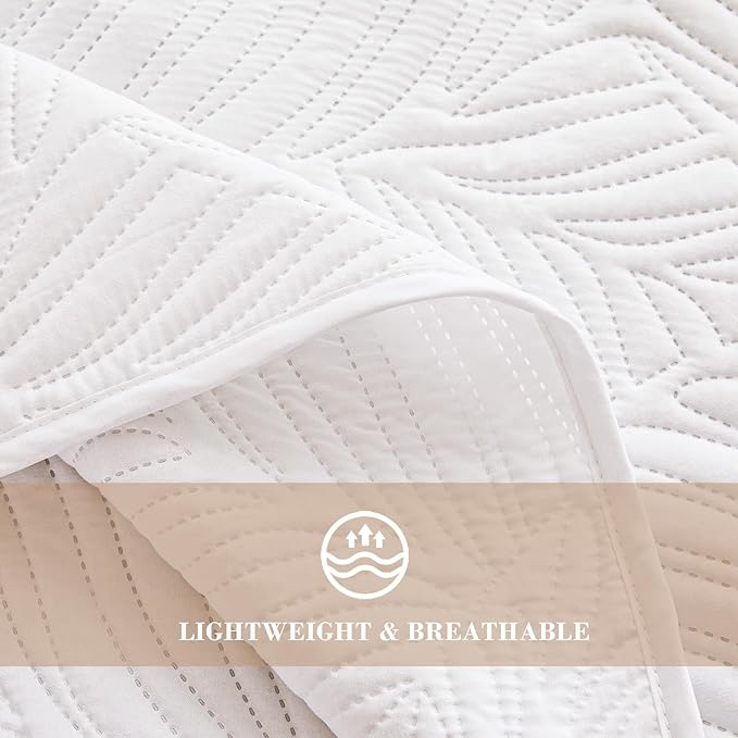 Exclusivo Mezcla California King Quilt Bedding Set, Lightweight White Quilts - Image 5