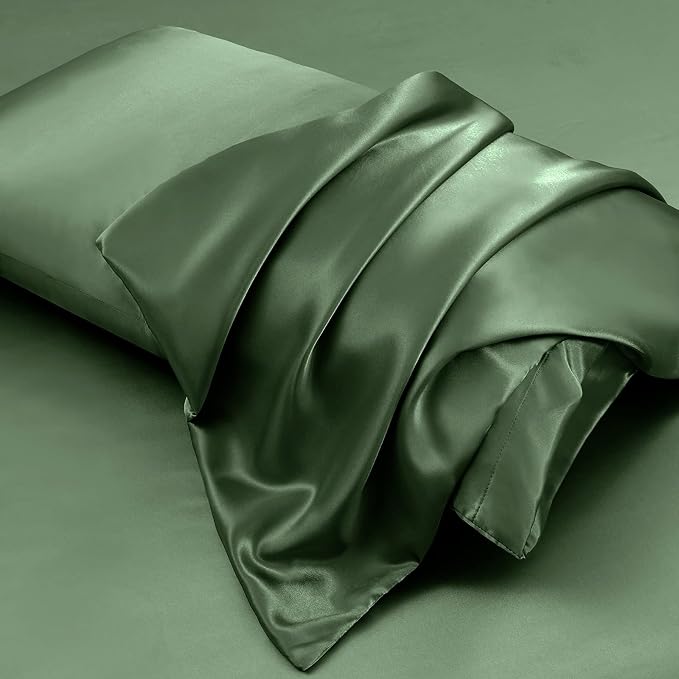 Aormenzy Satin Pillow Cases for Women King Size Set of 2, Woodland Green Satin - Image 4