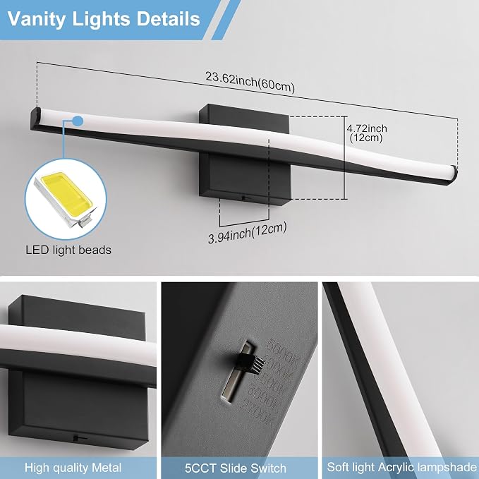 Modern Bathroom Vanity Light 24 inch, Dimmable 5CCT Led Bathroom Light Fixture - Image 4