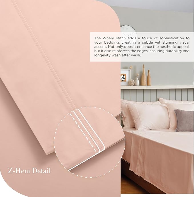 Linen Home 100% Cotton Percale Sheets Twin Size, Brushed Rose, Deep Pocket - Image 3