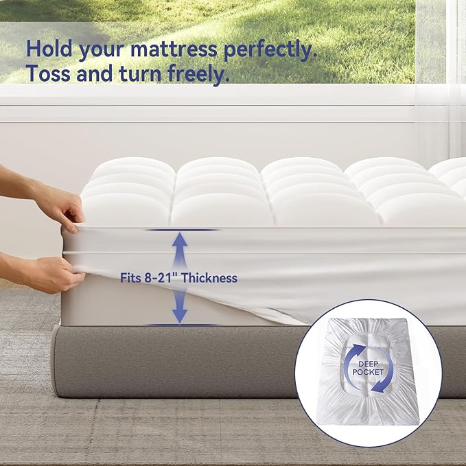 ELEMUSE Queen Mattress Topper for Back Pain, Extra Thick Mattress Pad Cover - Image 4