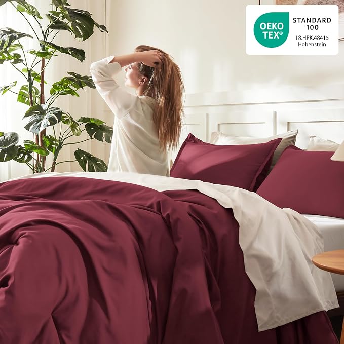 Litanika Burgundy Red Comforter Set Queen Size, 3 Pieces Lightweight Solid - Image 4