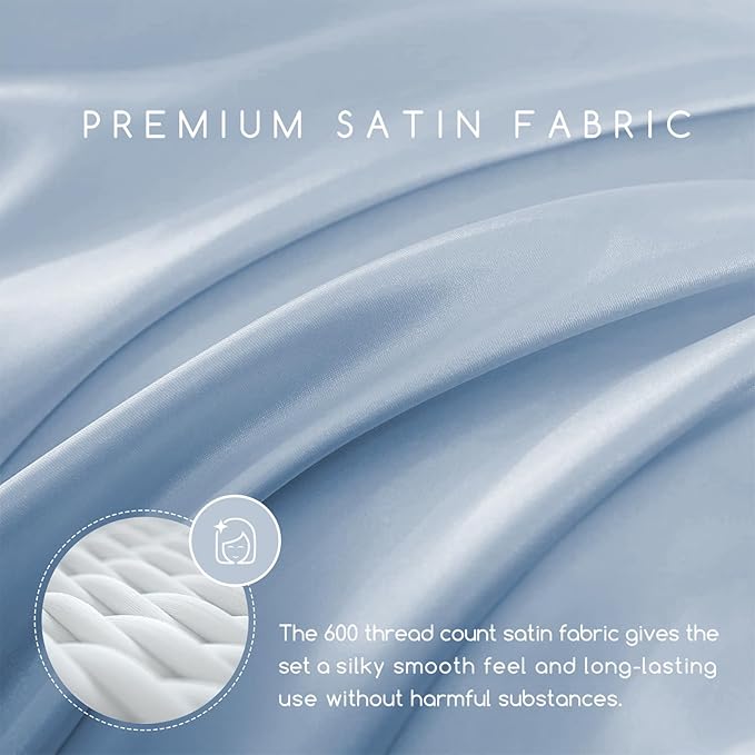 MR&HM Satin Bed Sheets with Elastic Corner Straps, King Size Sheets Set - Image 2