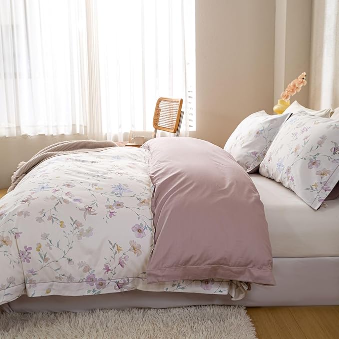 OAITE Duvet Cover Set Queen Size Floral Pattern Ultra Soft 100% Cotton Duvet - Image 4