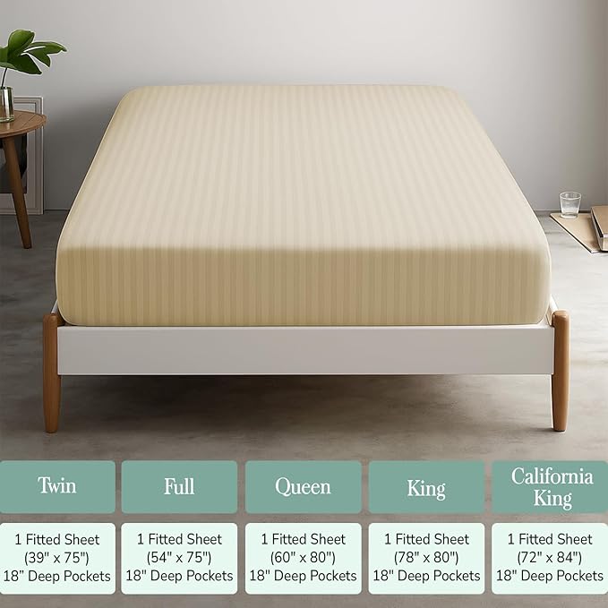 Feather & Stitch 1 Piece Fitted Sheet King Size, 100% Cotton Damask Sateen Weave - Image 6