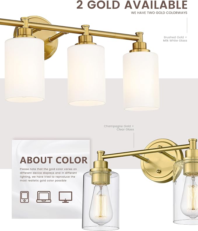 FEMILA Champagne Gold Bathroom Vanity Light, 2-Light Vanity Lighting fixtures - Image 7