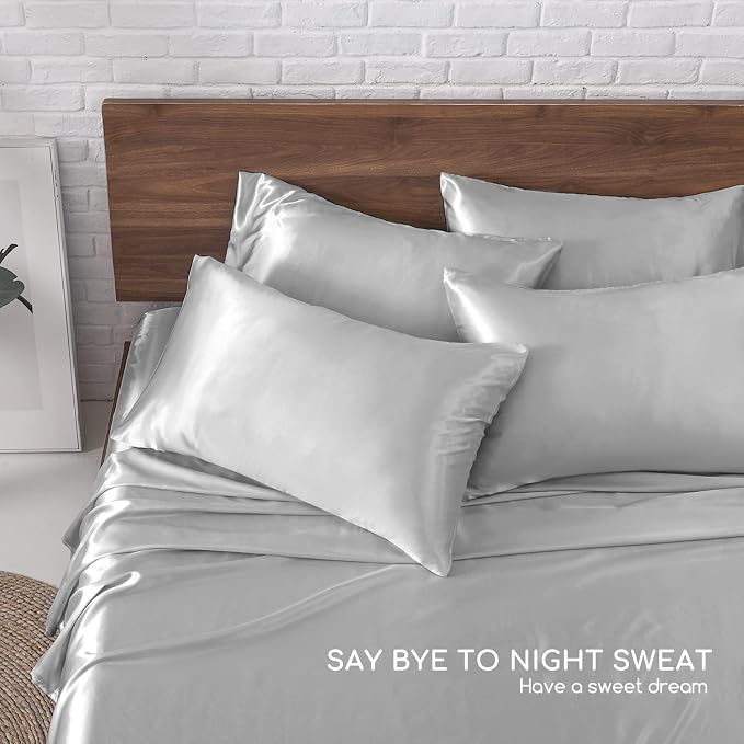 MR&HM Satin Bed Sheets, King Size Sheets Set - Image 7